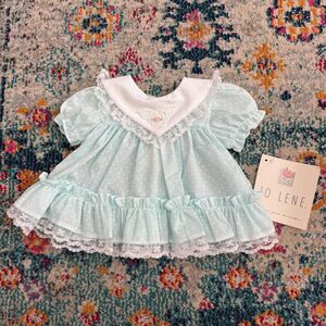 NEW Vintage Jo Lene Baby Lace Ruffle Party Dress Pageant Ruffle Polka Dot 0-6M
